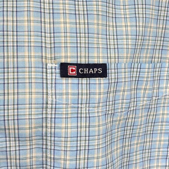 Chaps Men’s Easy‑Care Short‑Sleeve Plaid Shirt L/G (2XL Fit) Blue/Grey/Cream - Picture 5 of 7
